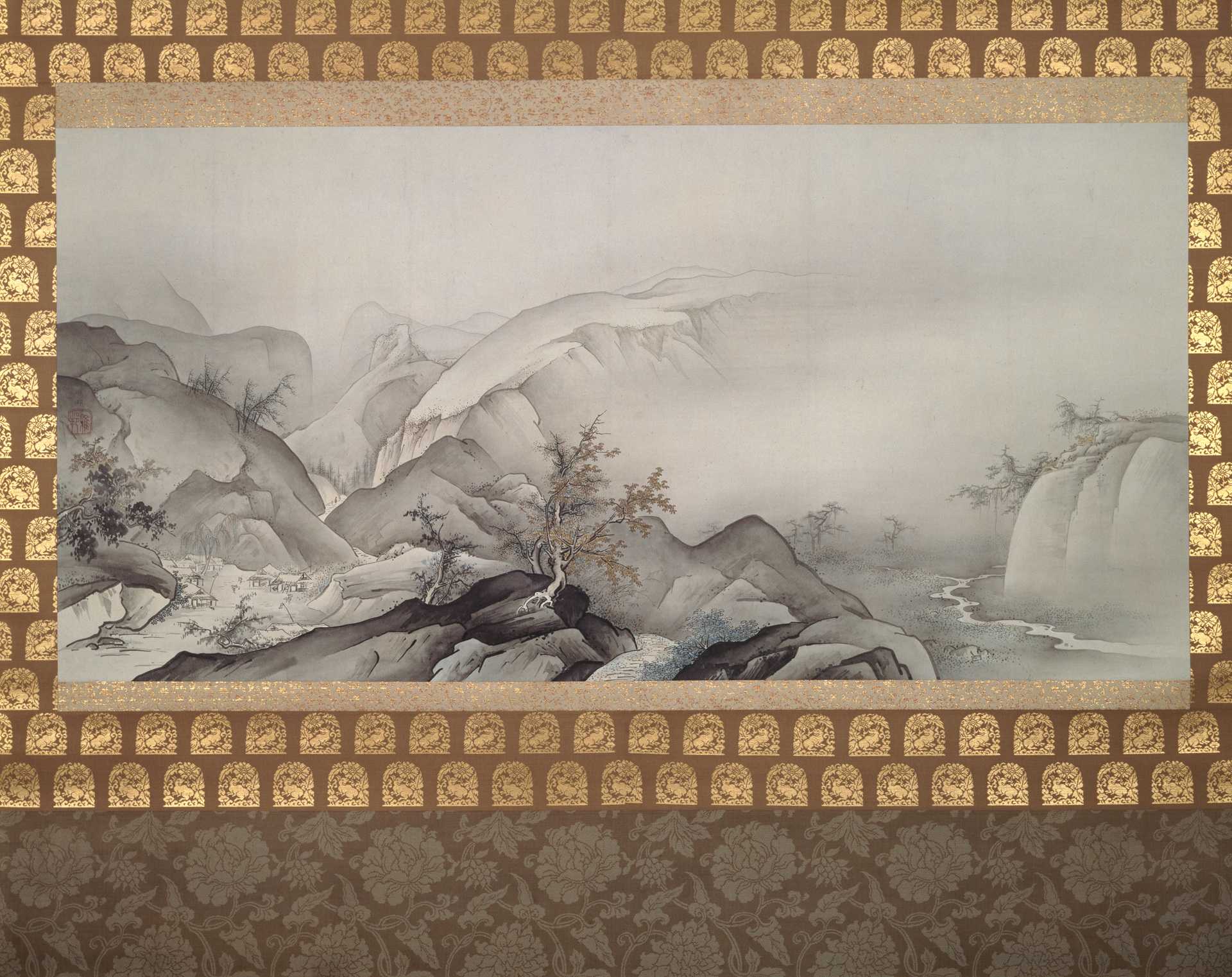 真作】橋本雅邦/山水人物図/秋景山水図/掛軸/名家伝来/AA-233